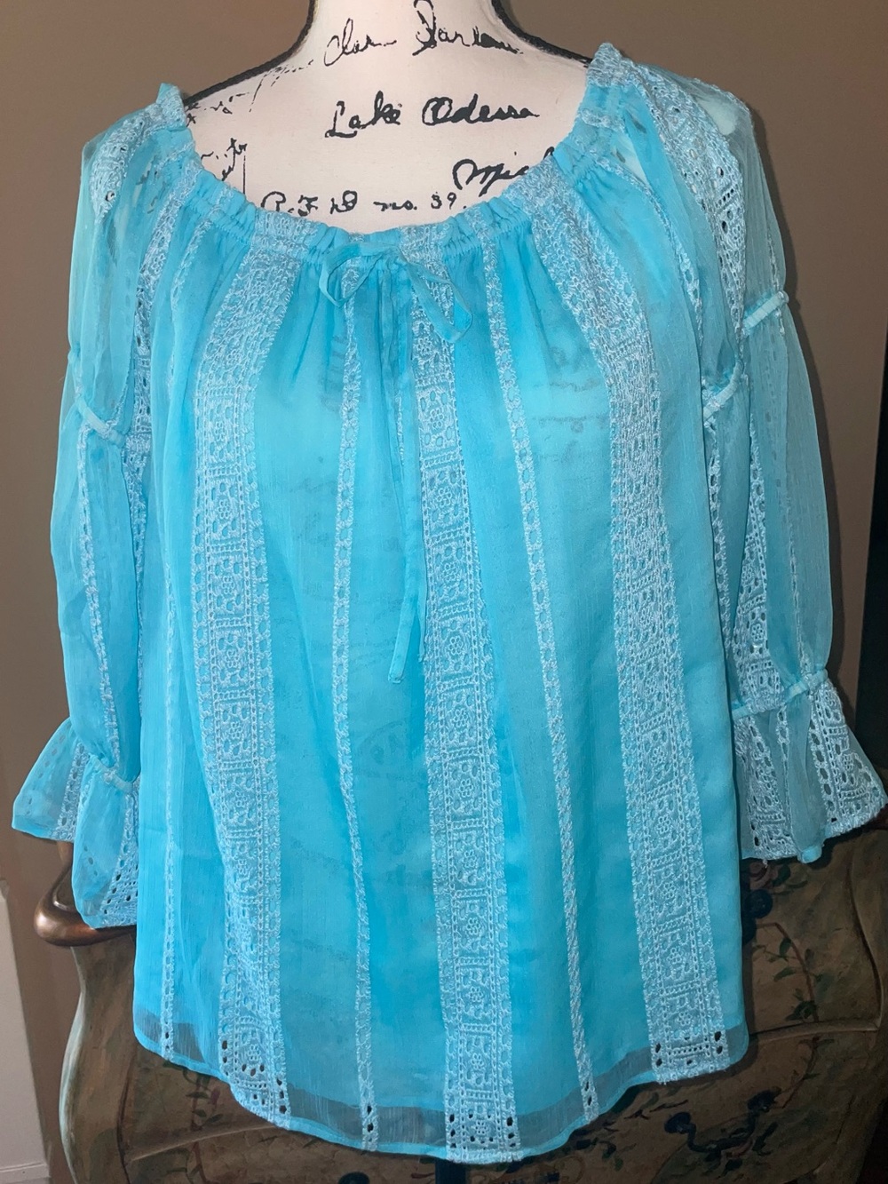 I.N.C. Turquoise Eyelet Blouse.
Size: L  ☀️Final
NWT